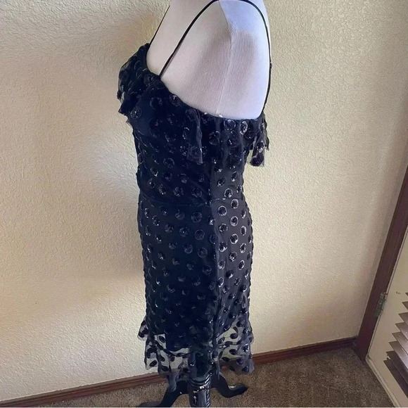 Rowa Nordstrom Rack Tulle Little Black Dress Polka Dot Sequin Lined Tiered: Med - Picture 3 of 11